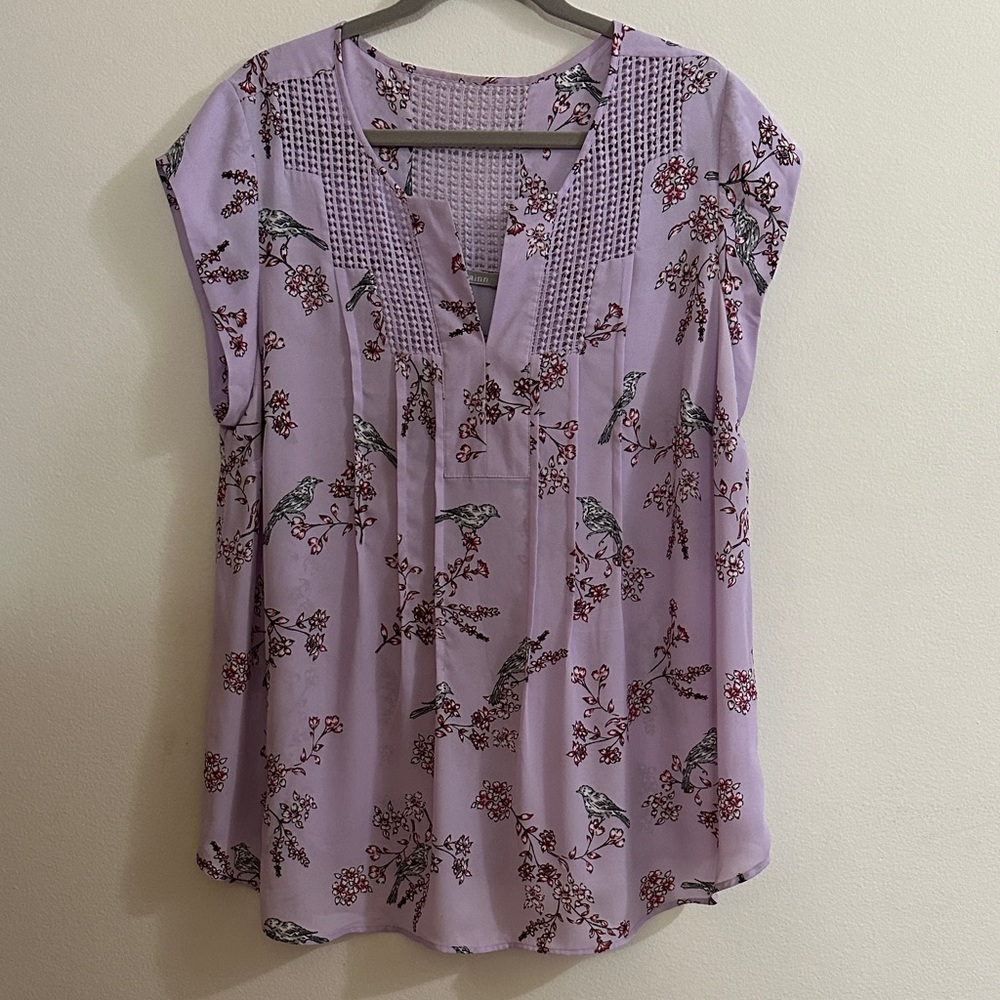 Daniel Rainn Estephany Printed Lace Split Neck Blouse